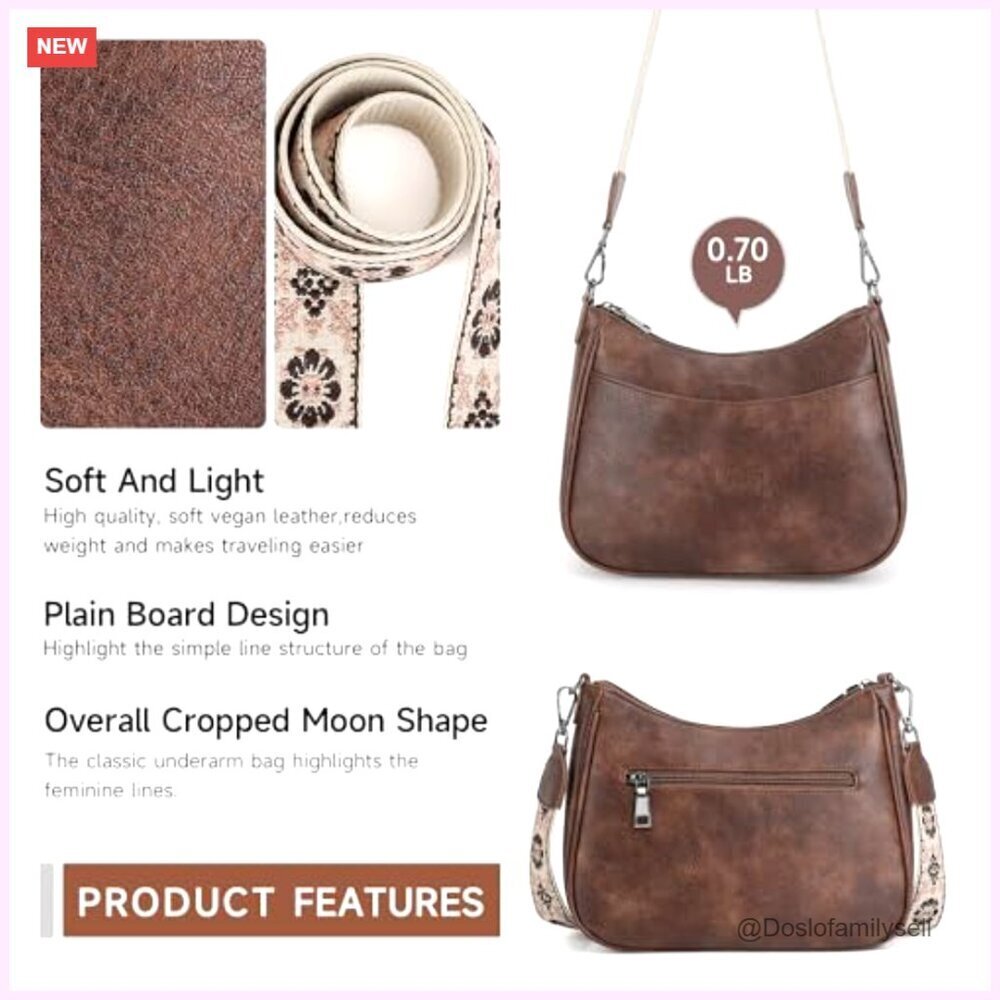 Vegan Leather Crossbody Bag with Adjustable Strap, Spacious Pockets - Picture 5 of 7